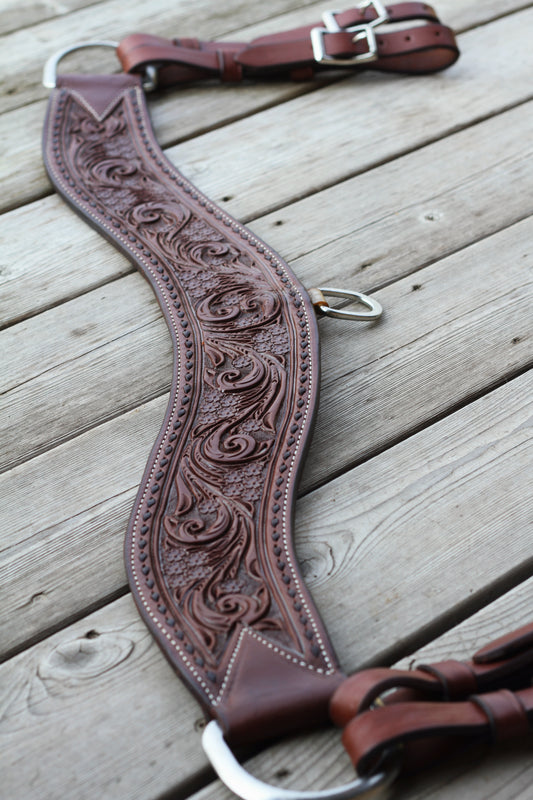 Dark Oil Floral Tripping Collar With Buckstitching