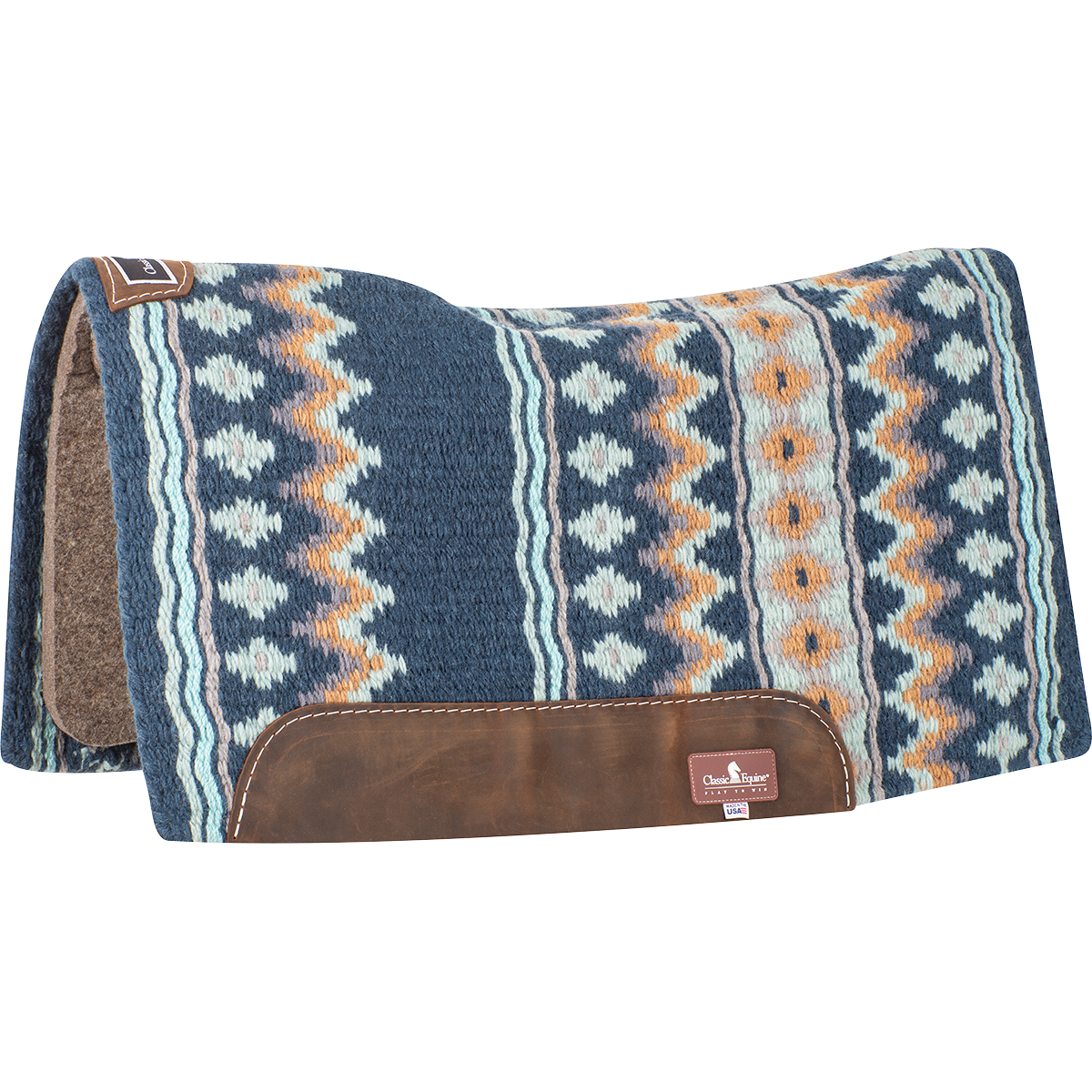 Blanket Top Saddle Pad - 3/4" Wool Felt - Navy/Aqua