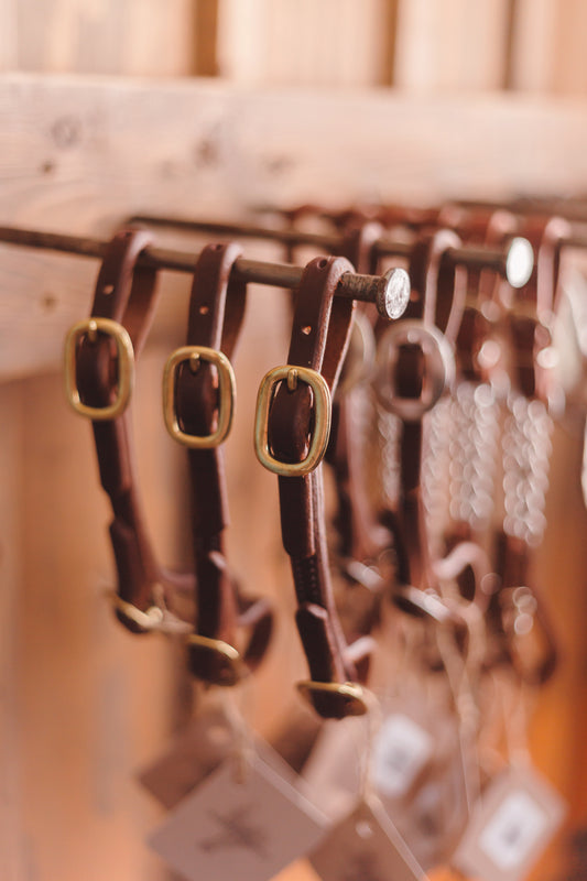 Leather Curb Strap with Brass Buckles