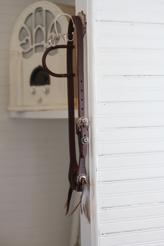 Slip Ear Headstall With Antiqued Copper Buckle