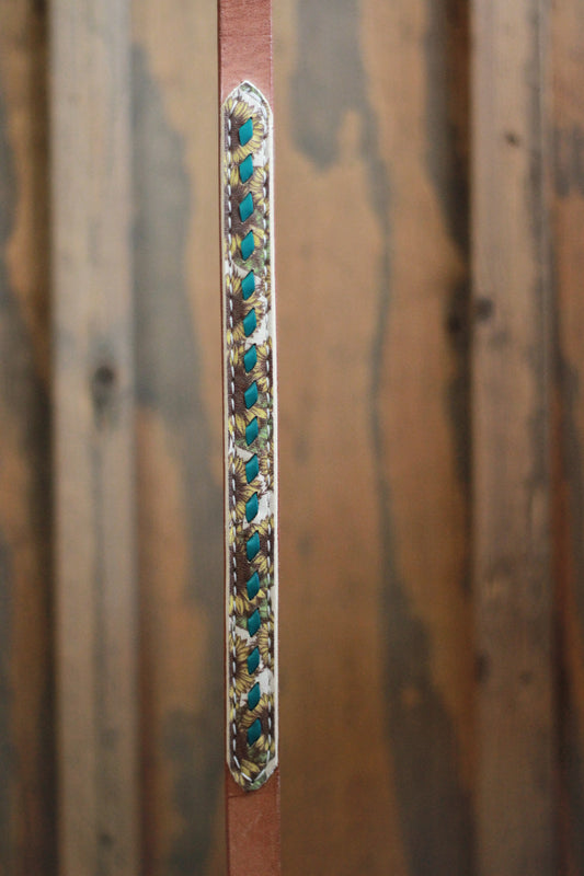 Sunflower & Turquoise Buckstitched Wither Strap
